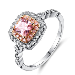Pink Crystal & Two Tone Princess-Cut Halo Ring