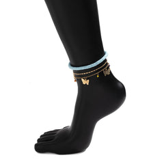 Blue & 18K Gold-Plated Butterfly Anklet Set