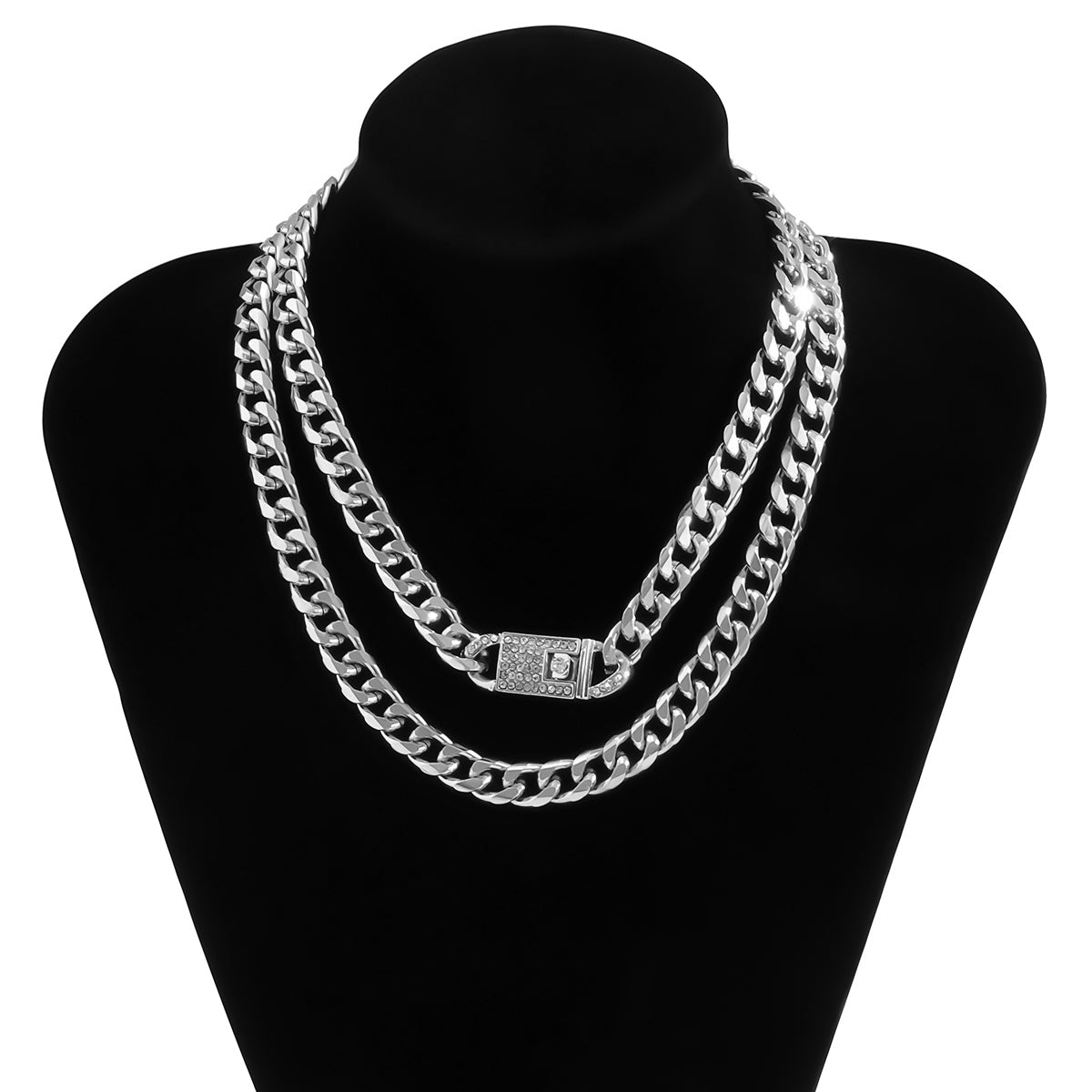 Cubic Zirconia and Silver-Plated Figaro Lock Chain Necklace Set, jewelry gift sets for women, styled look