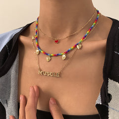 Multicolor Howlite & 18K Gold-Plated 'Muscle' Heart Necklace Set
