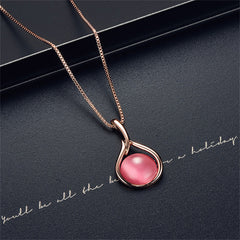 Red Cats Eye & Cubic Zirconia Pendant Necklace & Drop Earrings