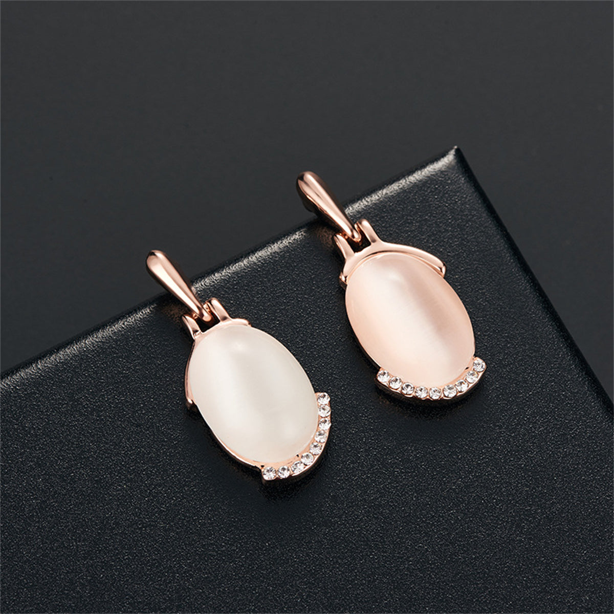 Cats Eye and Cubic Zirconia Drop Earring and Pendant Necklace, drop earrings for women, detail close-up