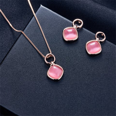 Red & 18K Rose Gold-Plated Pendant Necklace & Drop Earrings