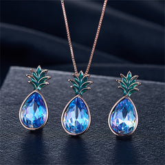 Blue Crystal & 18K Rose Gold-Plated Pineapple Pendant Necklace & Earrings