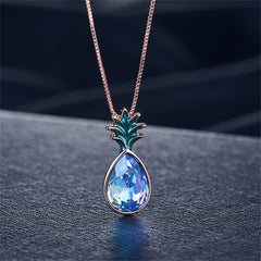 Blue Crystal & 18K Rose Gold-Plated Pineapple Pendant Necklace & Earrings
