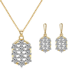 Cubic Zirconia & Two-Tone Oval Drop Earring & Pendant Necklace