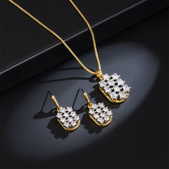 Cubic Zirconia & Two-Tone Oval Drop Earring & Pendant Necklace