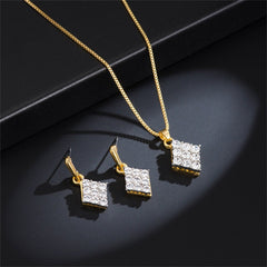 Cubic Zirconia & Two-Tone Rhombus Earring & Pendant Necklace
