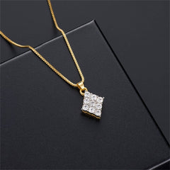Cubic Zirconia & Two-Tone Rhombus Earring & Pendant Necklace