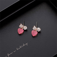 Cats Eye & Cubic Zirconia Bow Heart Drop Earrings & Pendant Necklace