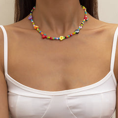 Yellow & Teal Howlite Floral Fruit Beaded Choker Necklace