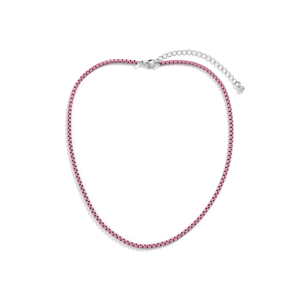 Light Purple Enamel and Silver-Plated Chain Necklace, silver pendant necklace for women, vintage-inspired design, styled look