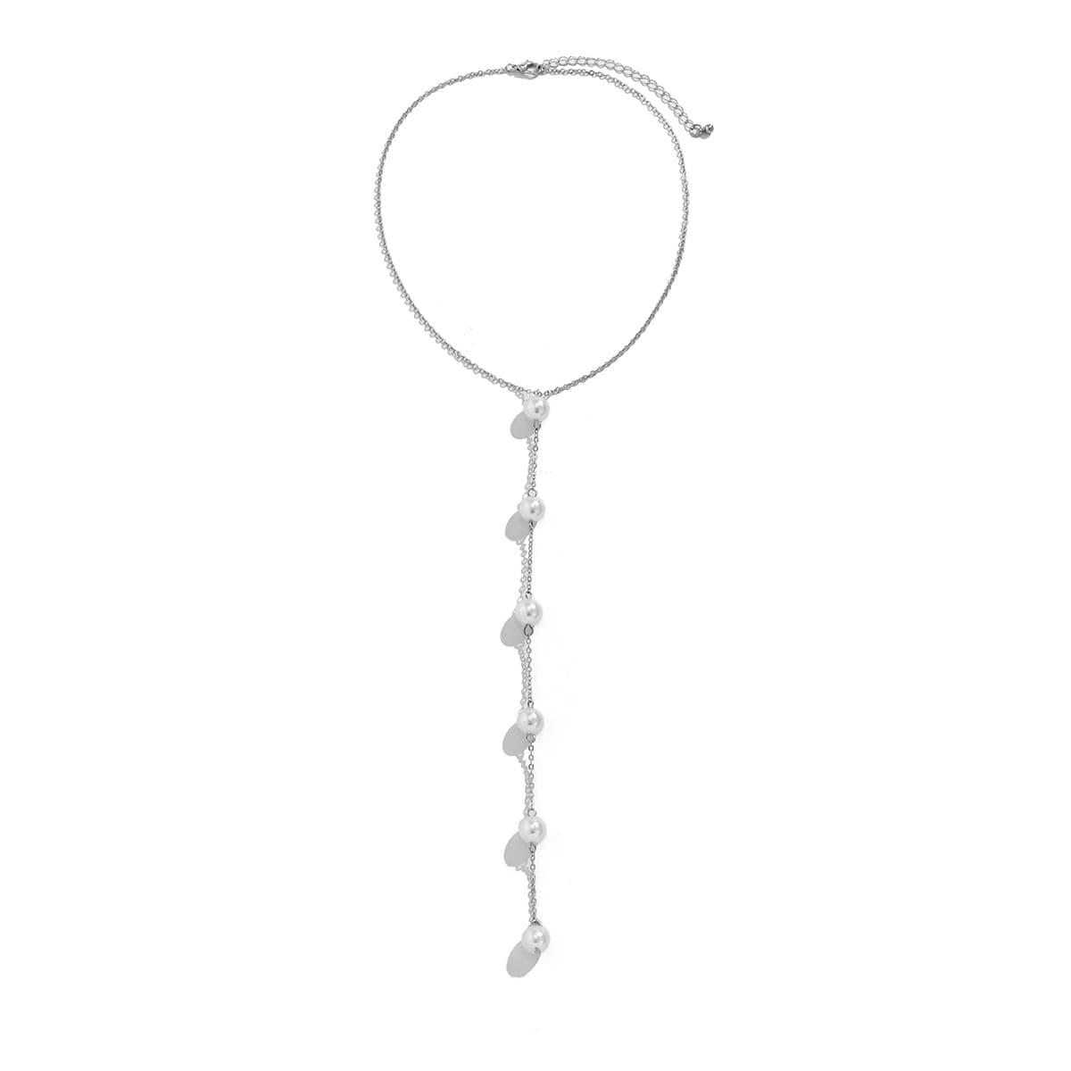 Pearl and Silver-Plated Lariat Necklace, silver pendant necklace for women, everyday style, lifestyle look