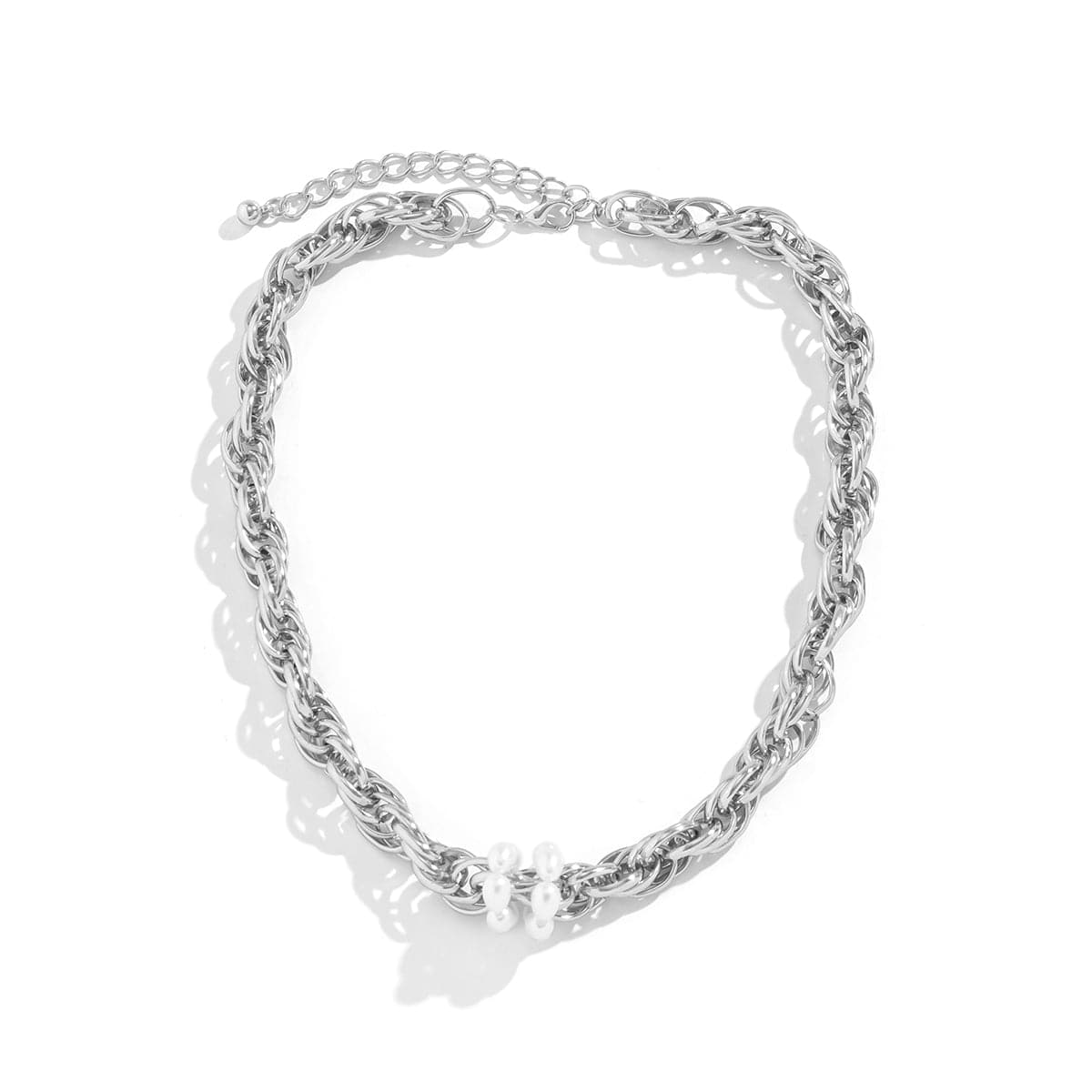 Pearl and Silver-Plated Rope Chain Bead Choker Necklace, silver pendant necklace for women, styled look