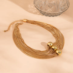 Gorgeous 18K gold-plated multi-strand necklace with a layered ball style, a must-have accessory for a stylish look.