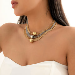 Two-Tone Ball Layered Collar Necklace