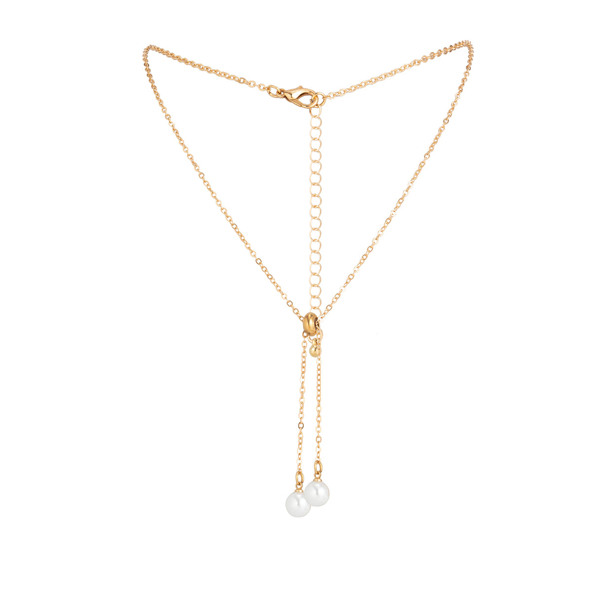 Pearl and 18K Gold-Plated Two-Drop Lariat Pendant Necklace, gold pendant necklace for women, styled look
