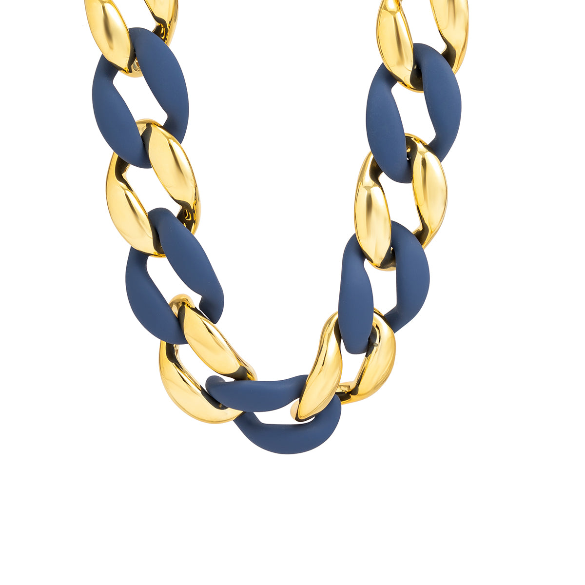 Navy Acrylic and 18K Gold-Plated Curb Chain Necklace, gold pendant necklace for women, everyday style, styled look