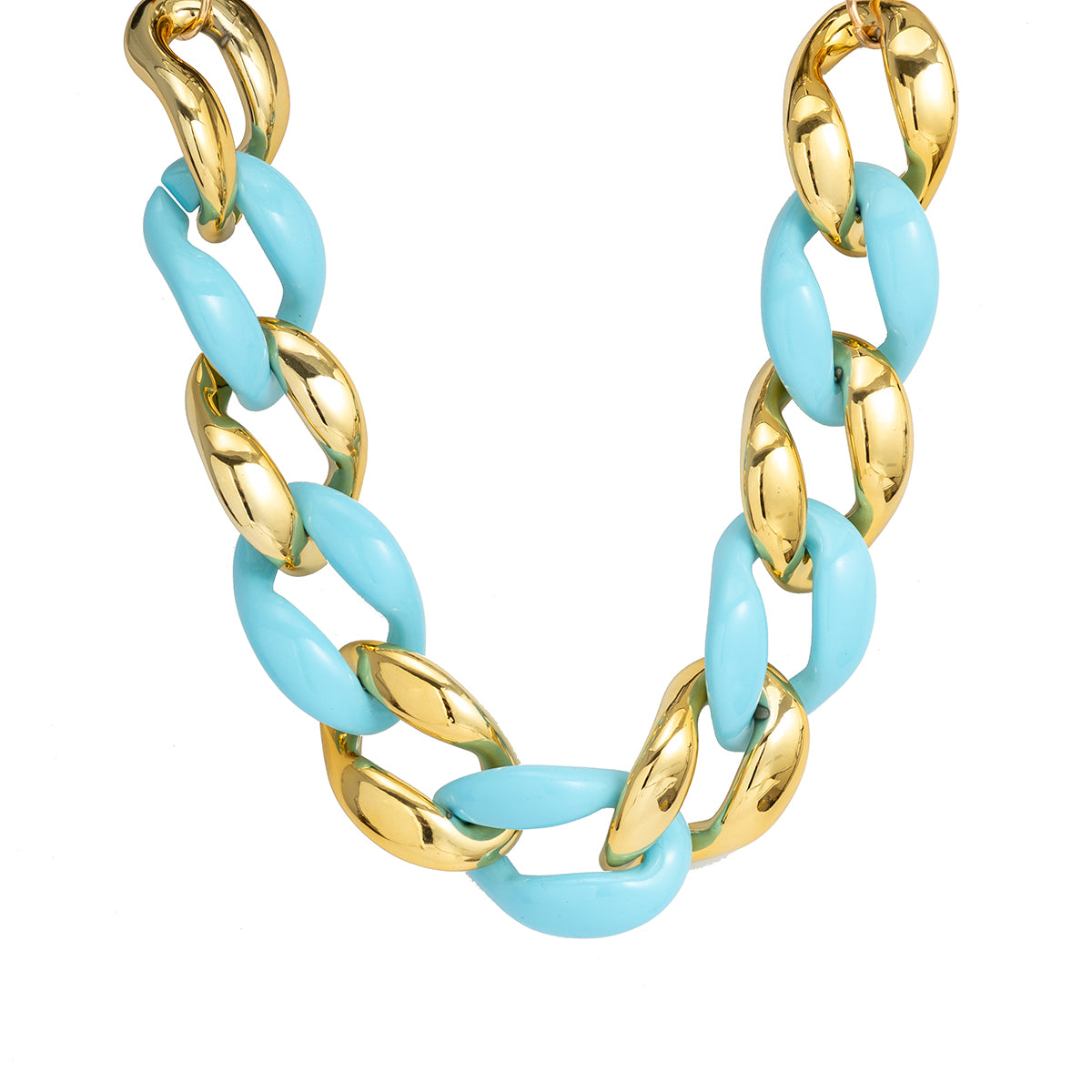 Sky Blue Resin and 18K Gold-Plated Chunky Curb Chain Necklace, gold drop earrings for women, styled look