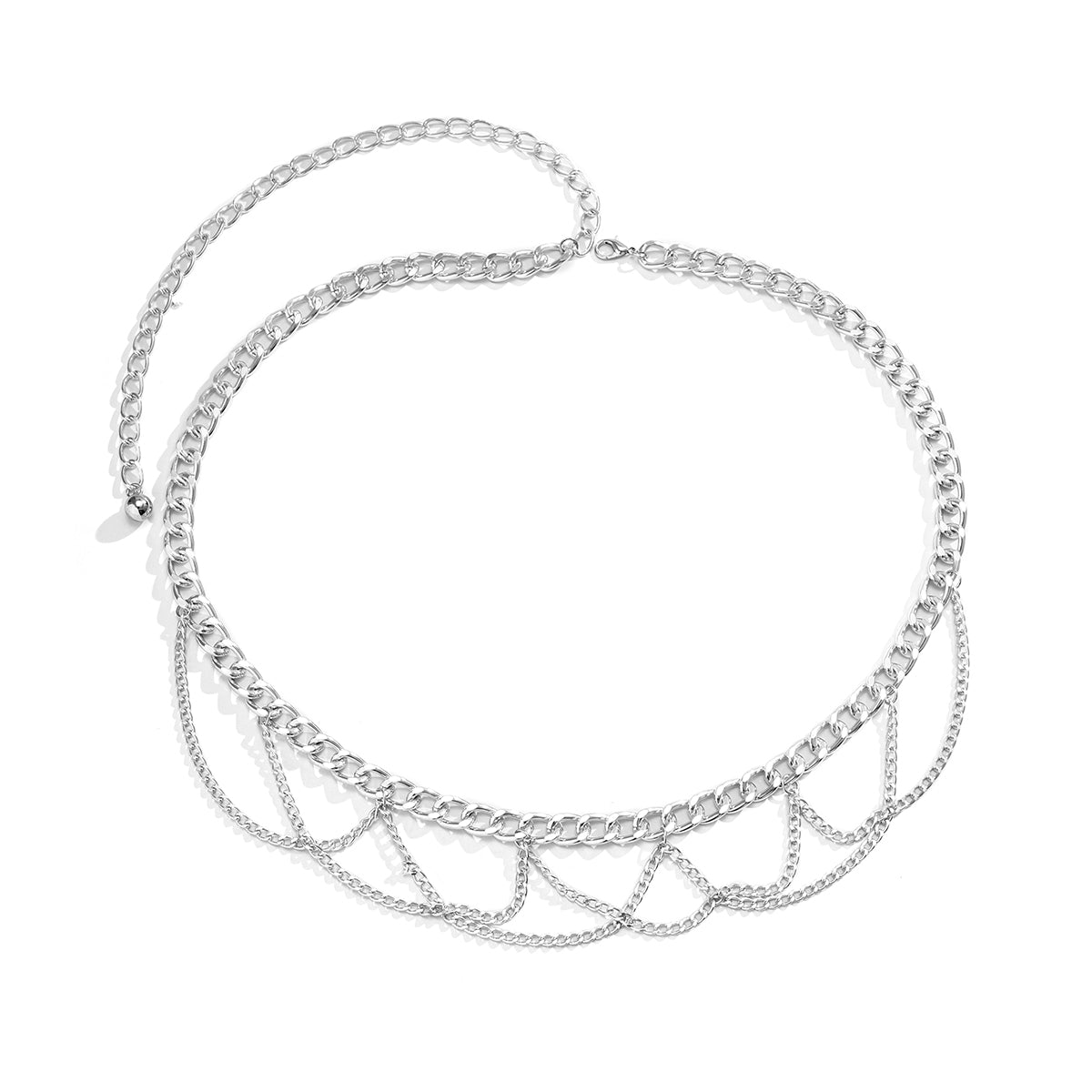 Silver-Plated Layered Curb Chain Waist Belt, silver pendant necklace for women, elegant gift for her, styled look