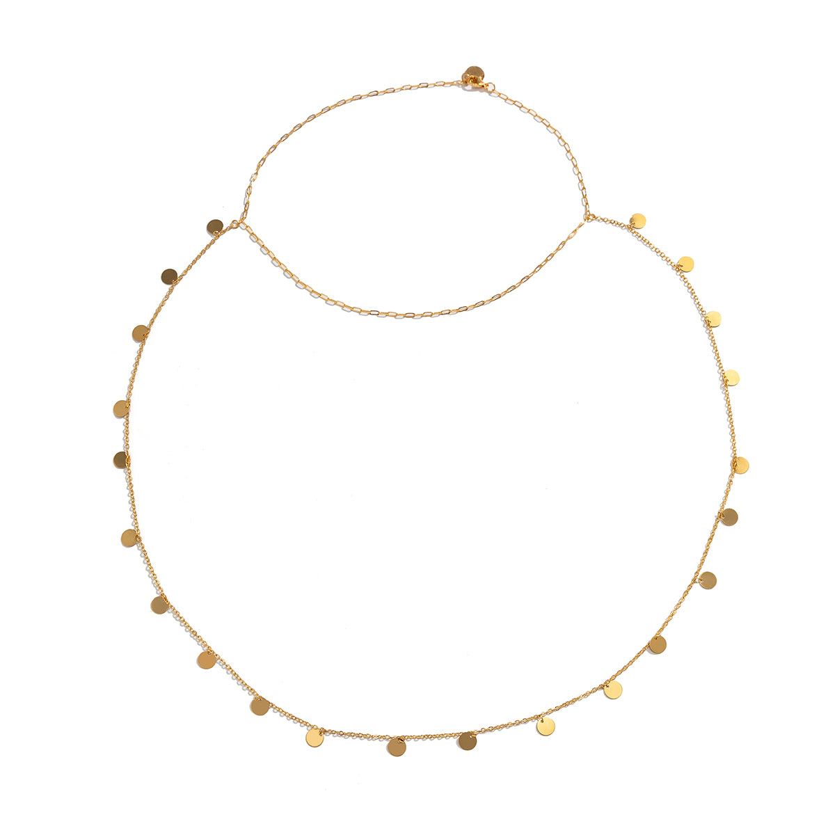 18K Gold-Plated Sequin Choker Necklace and Back Chain, gold pendant necklace for women, dainty minimalist design, styled look