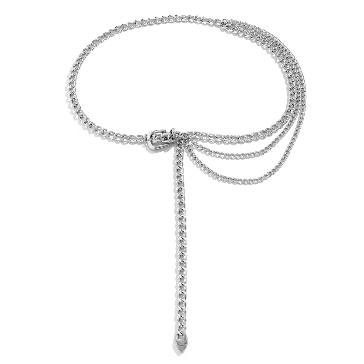 Silver-Plated Layered Lariat Waist Chain, silver pendant necklace for women, everyday style, styled look