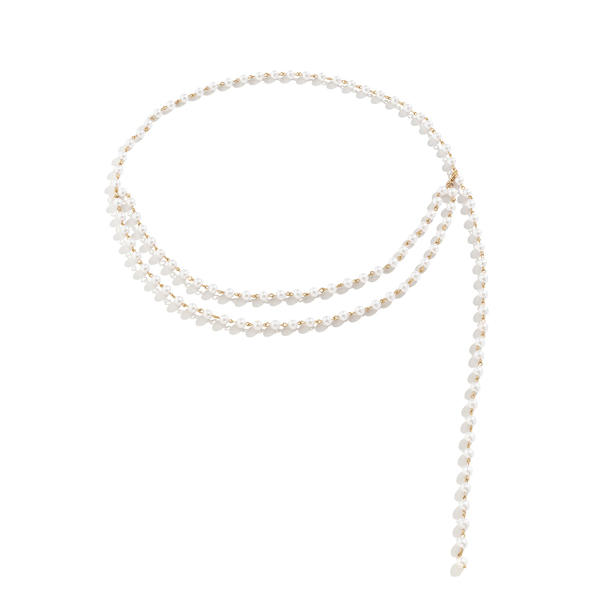 Pearl and 18K Gold-Plated Drop Layered Waist Chain, gold pendant necklace for women, everyday style, styled look