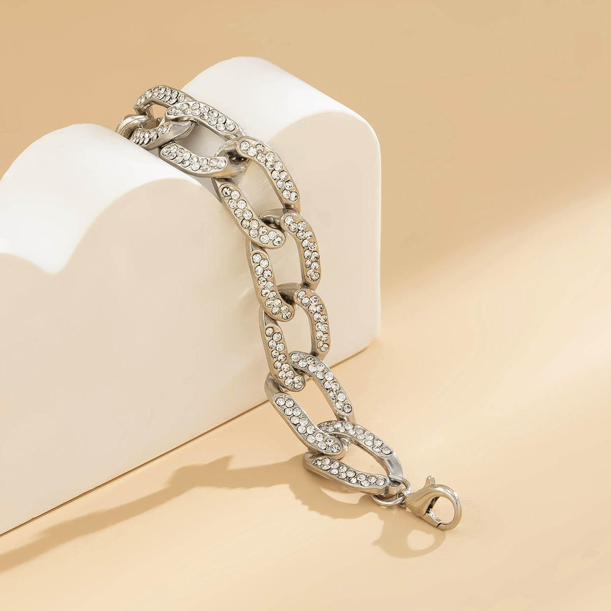 Cubic Zirconia and Silver-Plated Curb Chain Bracelet, silver bracelet for women, botanical inspired, styled look