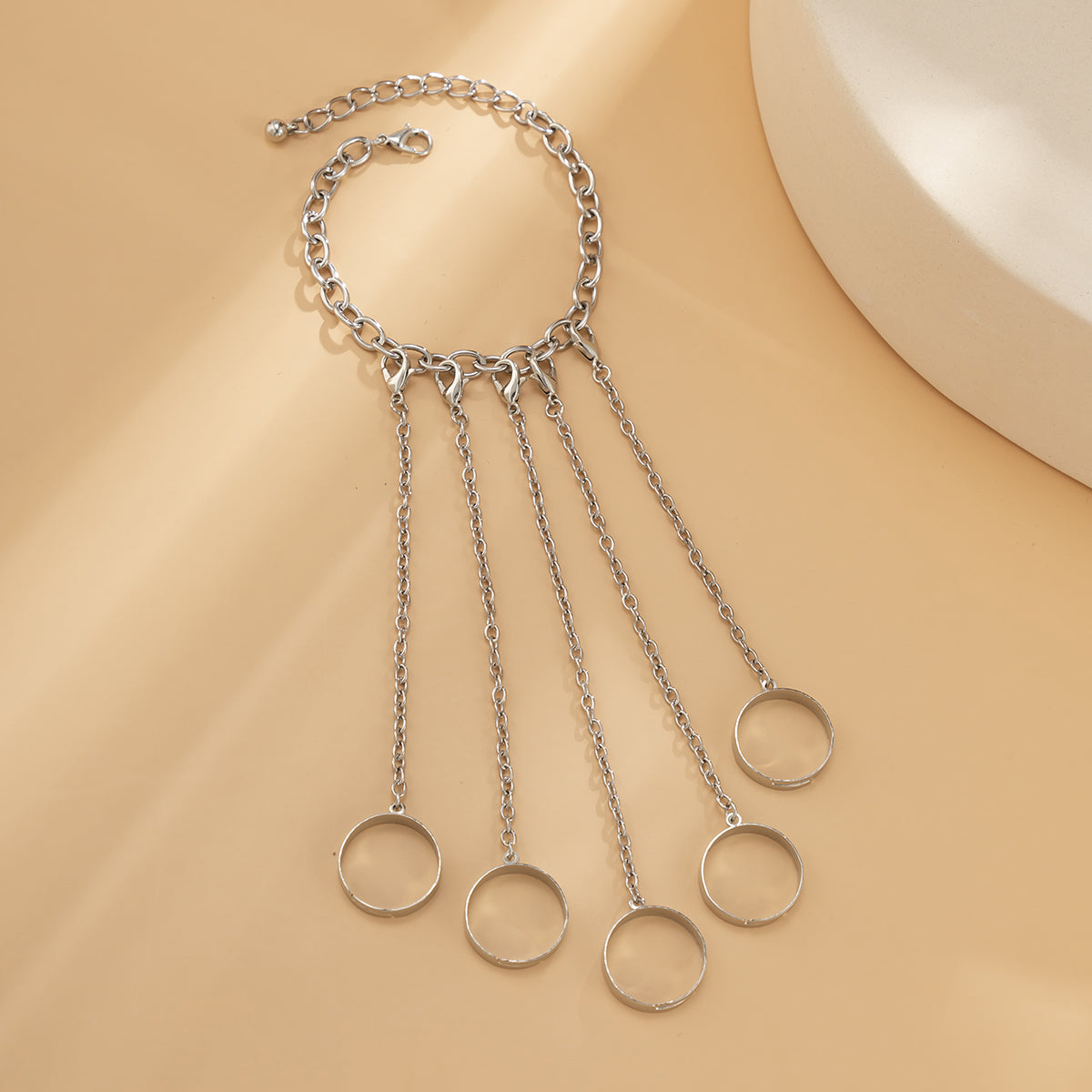 Silver-Plated Five-Chain Wrist-To-Ring Bracelet, silver bracelet for women, dainty minimalist design, styled look