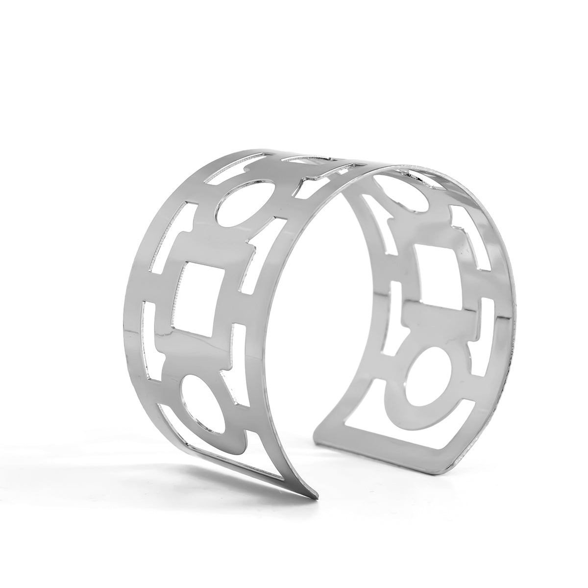 Silver-Plated Openwork Geometric Cuff, silver bracelet for women, everyday style, styled look