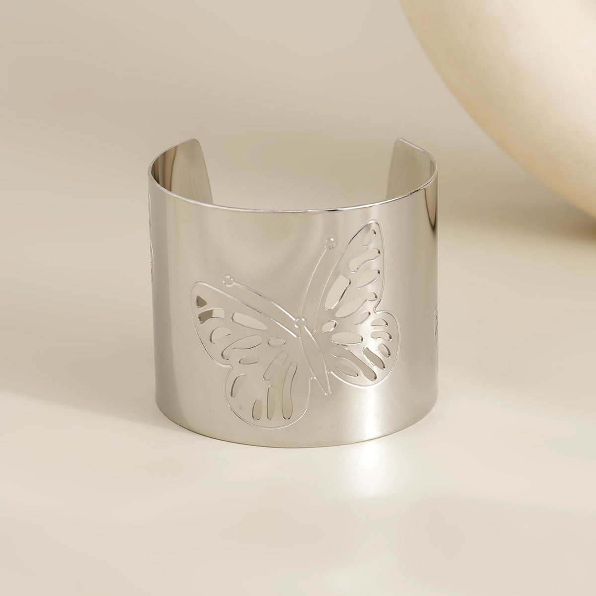 Silver-Plated Openwork Butterfly Cuff Bracelet, silver bracelet for women, vintage-inspired design, styled look