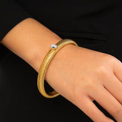 Clear Crystal & 18K Gold-Plated Herringbone Bangle