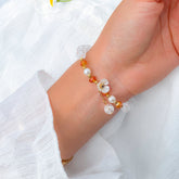 Yellow Acrylic & Pearl 18K Gold-Plated Flower Beaded Stretch Bracelet