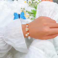 Yellow Acrylic & Pearl 18K Gold-Plated Flower Beaded Stretch Bracelet