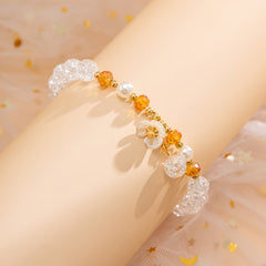 Yellow Acrylic & Pearl 18K Gold-Plated Flower Beaded Stretch Bracelet