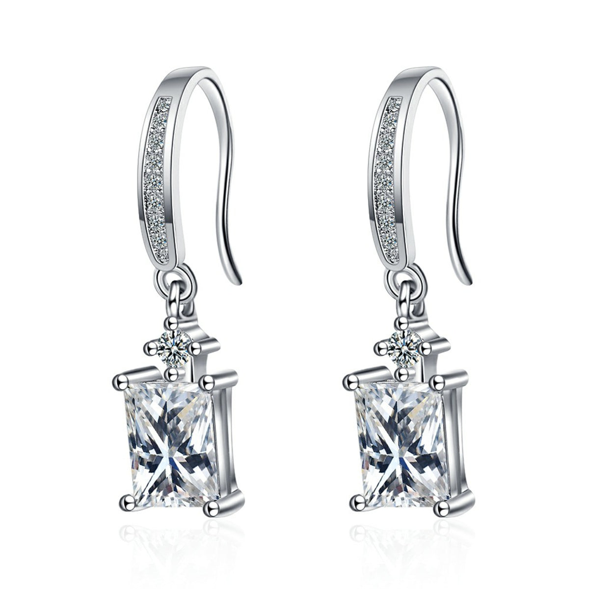 Crystal and Cubic Zirconia Emerald-Cut Hook Drop Earrings, drop earrings for women, vintage-inspired design, styled look