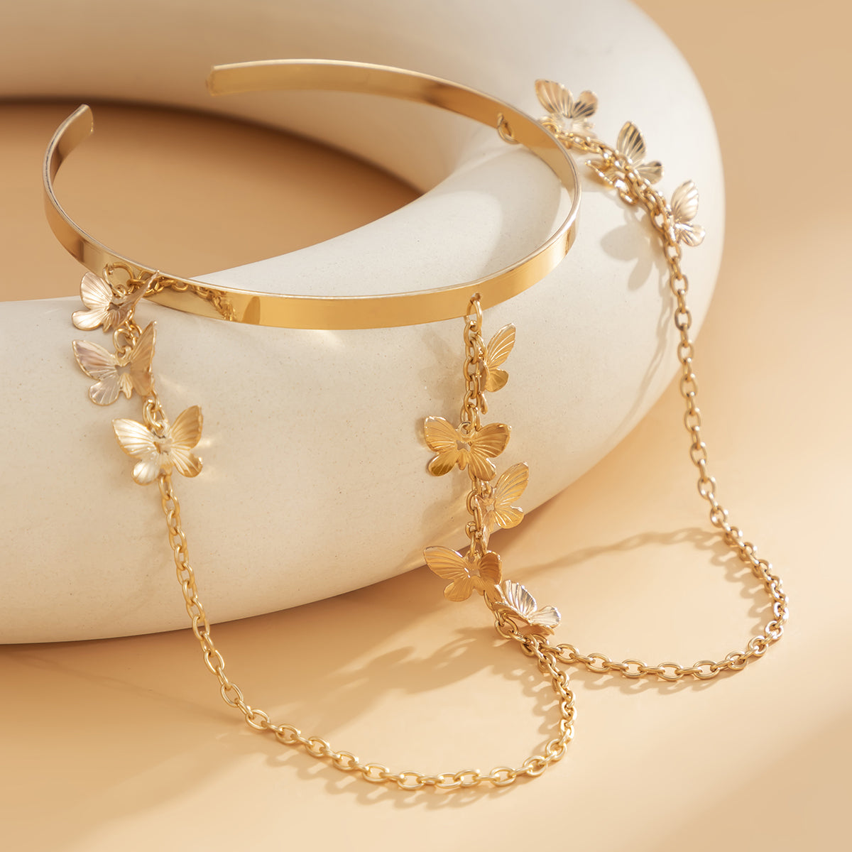 18K Gold-Plated Butterfly Arm Cuff, botanical inspired, styled look