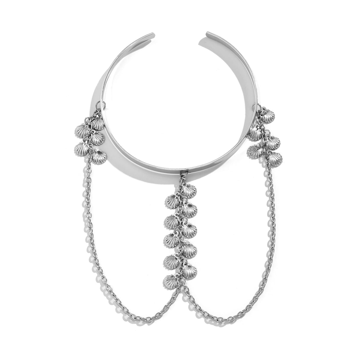 Silver-Plated Shell Tassel Arm Cuff, dainty minimalist design, styled look