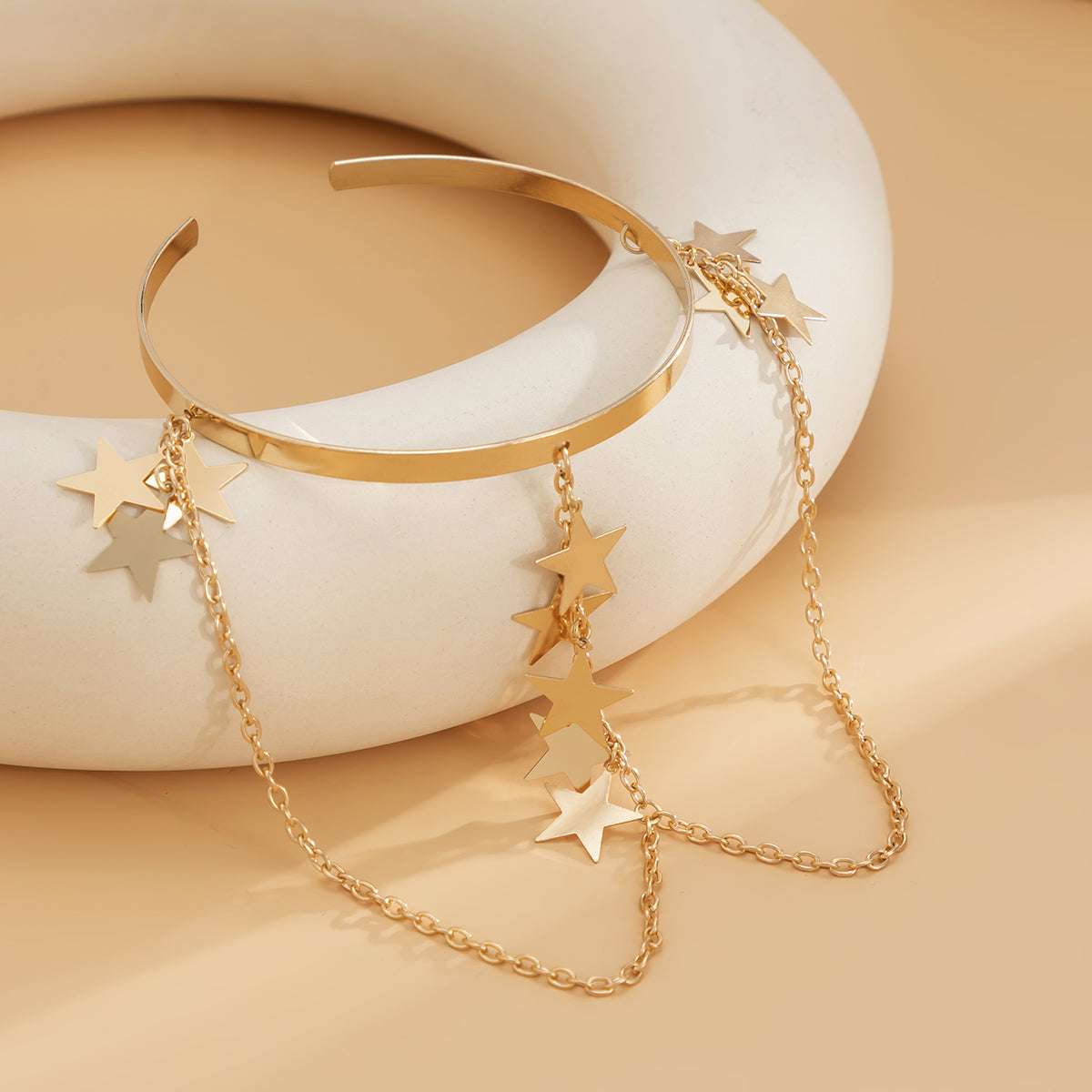 18K Gold-Plated Star-Tassel Arm Cuff, vintage-inspired design, styled look