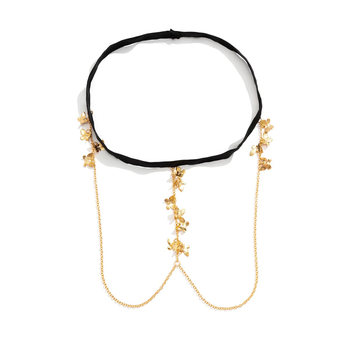 Black Nylon and 18K Gold-Plated Butterfly Leg Chain, gold pendant necklace for women, elegant gift for her, styled look