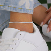 White Enamel & Silver-Plated Box Chain Anklet