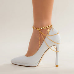 Cubic Zirconia & 18K Gold-Plated Cross Charm Layered Anklet