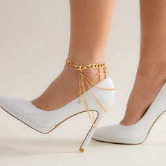 Cubic Zirconia & 18K Gold-Plated Cross Charm Layered Anklet