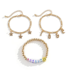 White Acrylic & 18K Gold-Plated 'Love Angel' Beaded Stretch Bracelet Set