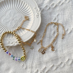 White Acrylic & 18K Gold-Plated 'Love Angel' Beaded Stretch Bracelet Set