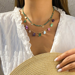 Turquoise & 18K Gold-Plated 'Love' Station Necklace Set