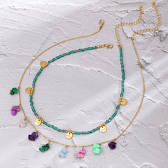 Turquoise & 18K Gold-Plated 'Love' Station Necklace Set