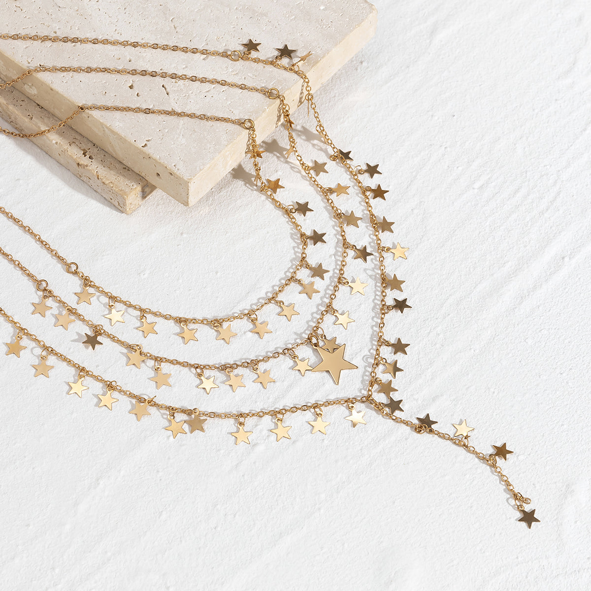 18K Gold-Plated Star Chain Statement Necklace Set, jewelry gift sets for women, vintage-inspired design, styled look