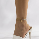 Cubic Zirconia & 18K Gold-Plated Chain Ankle & Shell Charm Anklet