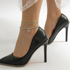 Cubic Zirconia & Silver-Plated Chain Ankle & Shell Charm Anklet